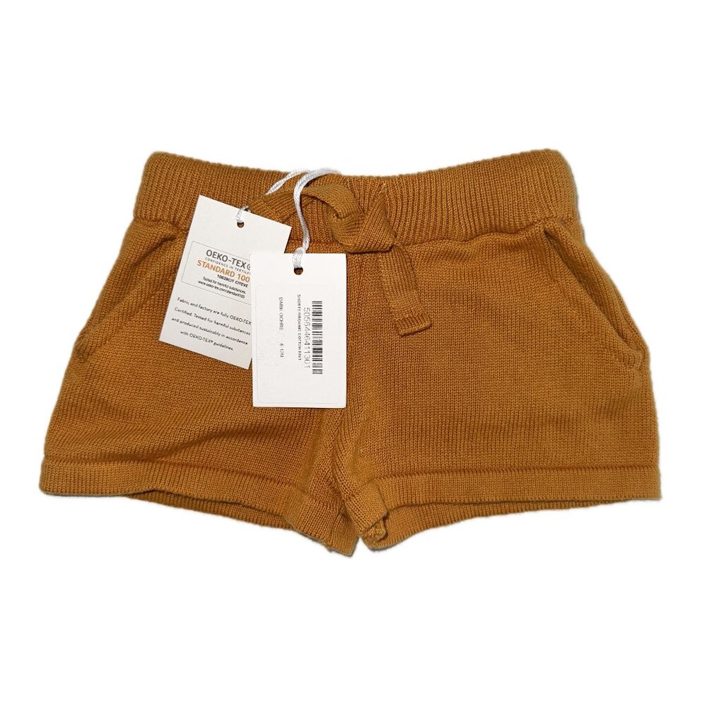 Organic Cotton Knit Shorts, Dark Ochre, 6 - 12 months